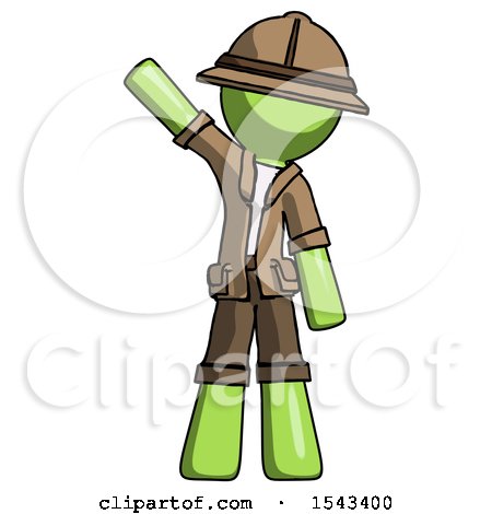 Green Explorer Ranger Man Waving Emphatically with Right Arm by Leo Blanchette