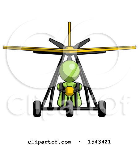 Green Design Mascot Man in Ultralight Aircraft Front View by Leo Blanchette