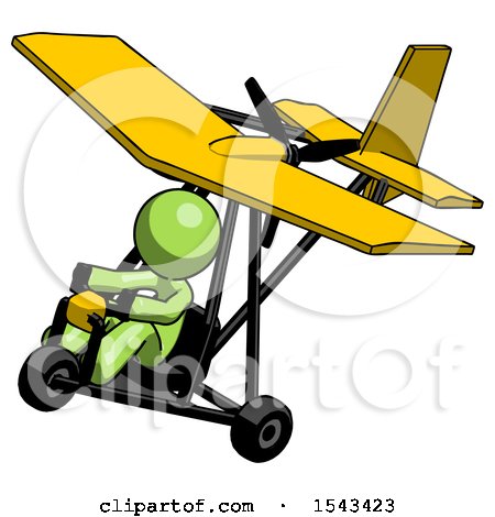 Green Design Mascot Man in Ultralight Aircraft Top Side View by Leo Blanchette