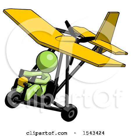 Green Design Mascot Woman in Ultralight Aircraft Top Side View by Leo Blanchette