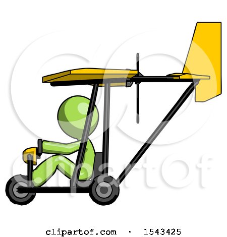 Green Design Mascot Man in Ultralight Aircraft Side View by Leo Blanchette