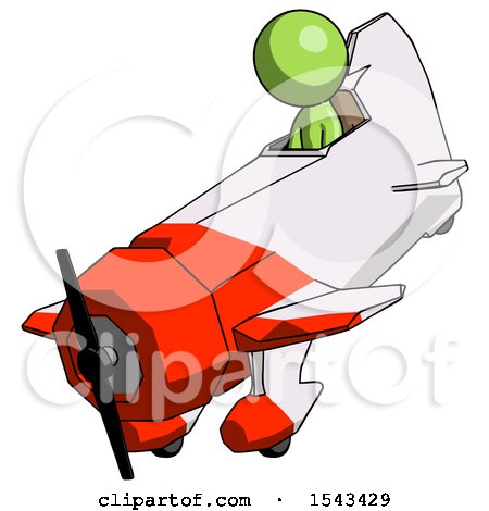 Green Design Mascot Man in Geebee Stunt Plane Descending View by Leo Blanchette