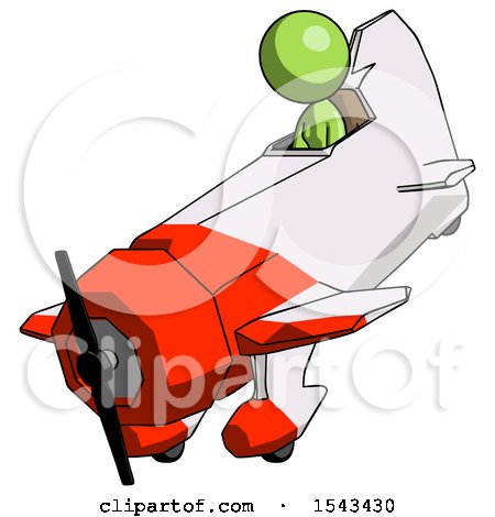 Green Design Mascot Woman in Geebee Stunt Plane Descending View by Leo Blanchette
