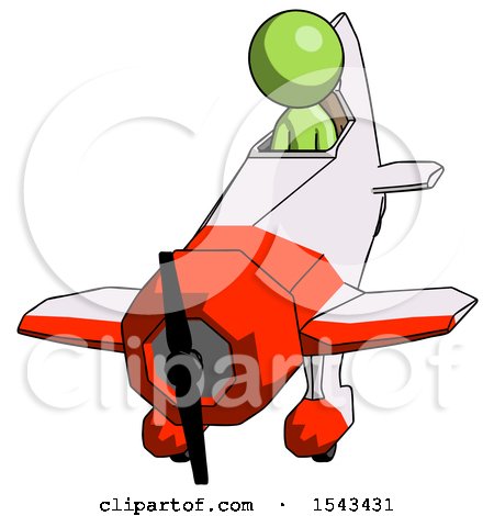 Green Design Mascot Man in Geebee Stunt Plane Descending Front Angle View by Leo Blanchette