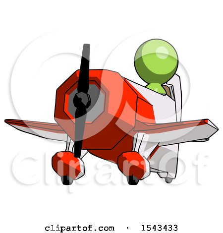 Green Design Mascot Man Flying in Geebee Stunt Plane Viewed from Below by Leo Blanchette