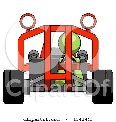 Green Design Mascot Man Riding Sports Buggy Front View by Leo Blanchette