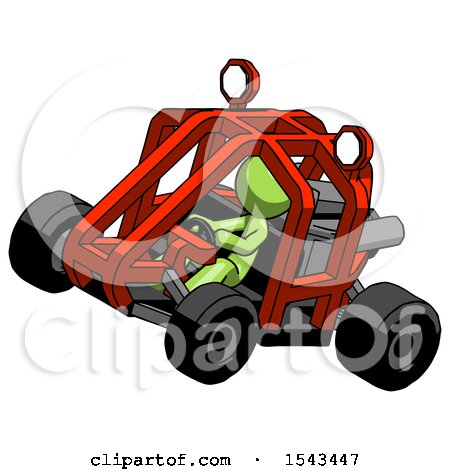 Green Design Mascot Man Riding Sports Buggy Side Top Angle View by Leo Blanchette