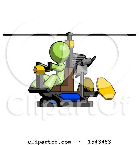 Green Design Mascot Man Flying in Gyrocopter Front Side Angle View by Leo Blanchette