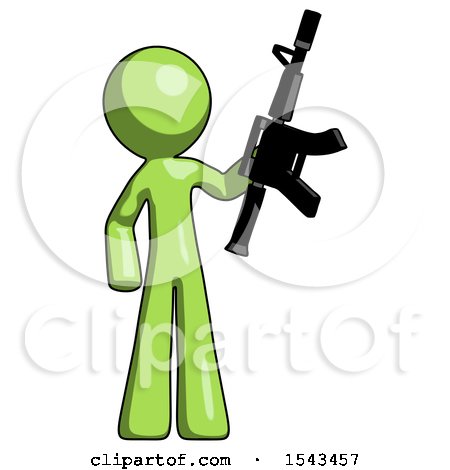 Green Design Mascot Man Holding Automatic Gun by Leo Blanchette