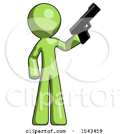 Green Design Mascot Man Holding Handgun by Leo Blanchette