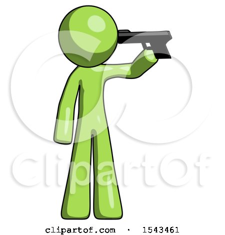 Green Design Mascot Man Suicide Gun Pose by Leo Blanchette