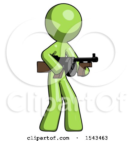 Green Design Mascot Man Tommy Gun Gangster Shooting Pose by Leo Blanchette