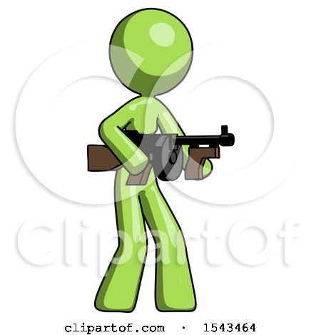 Green Design Mascot Woman Tommy Gun Gangster Shooting Pose by Leo Blanchette