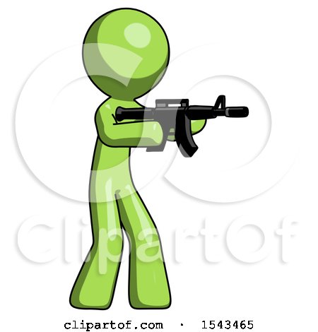 Green Design Mascot Man Shooting Automatic Assault Weapon by Leo Blanchette
