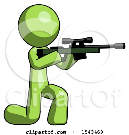 Green Design Mascot Man Kneeling Shooting Sniper Rifle by Leo Blanchette