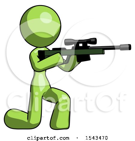Green Design Mascot Woman Kneeling Shooting Sniper Rifle by Leo Blanchette