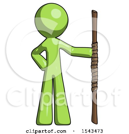 Green Design Mascot Man Holding Staff or Bo Staff by Leo Blanchette