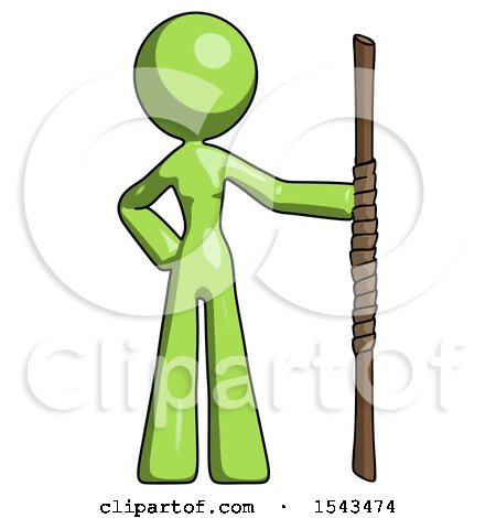 Green Design Mascot Woman Holding Staff or Bo Staff by Leo Blanchette