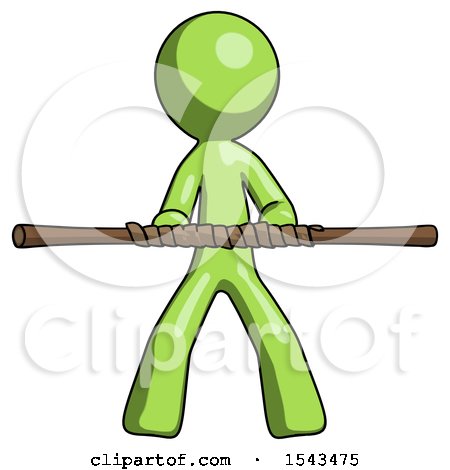 Green Design Mascot Man Bo Staff Kung Fu Defense Pose by Leo Blanchette