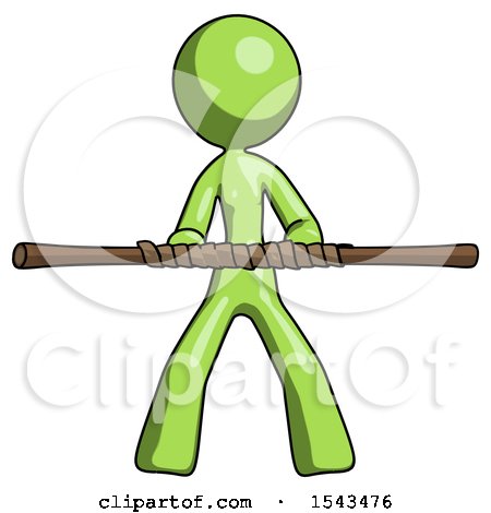 Green Design Mascot Woman Bo Staff Kung Fu Defense Pose by Leo Blanchette