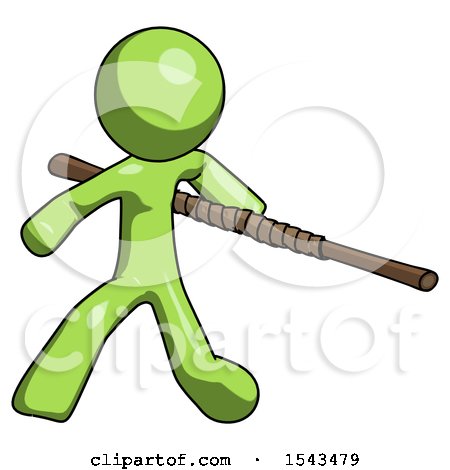 Green Design Mascot Man Bo Staff Action Hero Kung Fu Pose by Leo Blanchette