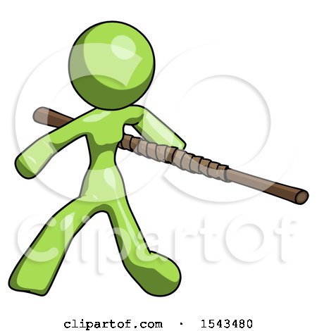 Green Design Mascot Woman Bo Staff Action Hero Kung Fu Pose by Leo Blanchette