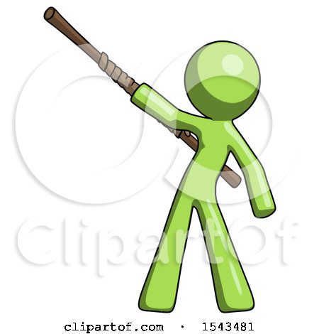 Green Design Mascot Man Bo Staff Pointing up Pose by Leo Blanchette