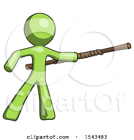 Green Design Mascot Man Bo Staff Pointing Right Kung Fu Pose by Leo Blanchette
