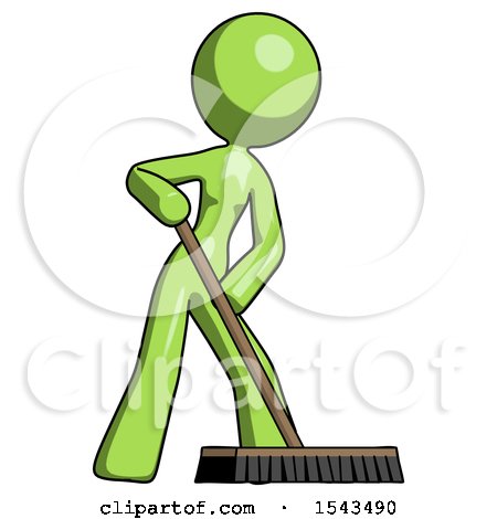 Green Design Mascot Woman Cleaning Services Janitor Sweeping Floor with Push Broom by Leo Blanchette