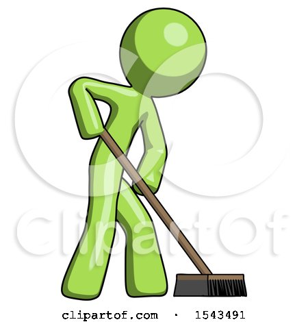 Green Design Mascot Man Cleaning Services Janitor Sweeping Side View by Leo Blanchette