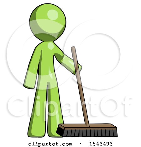 Green Design Mascot Man Standing with Industrial Broom by Leo Blanchette