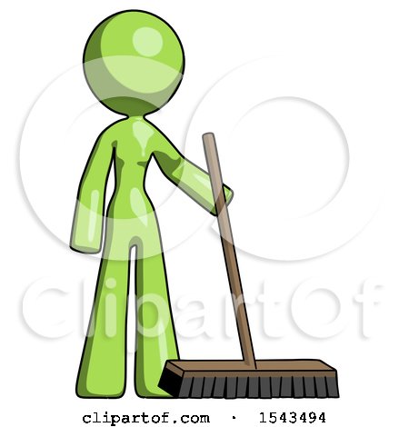 Green Design Mascot Woman Standing with Industrial Broom by Leo Blanchette