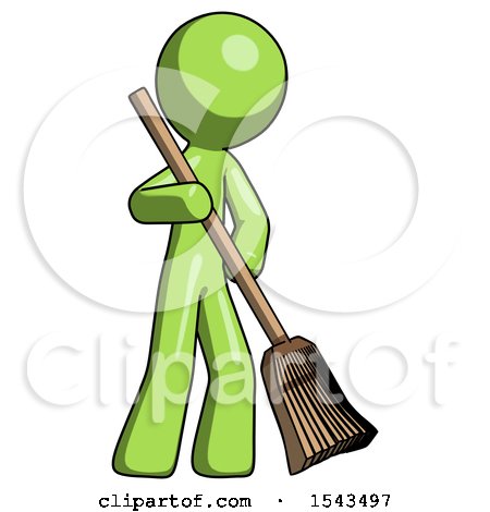 Green Design Mascot Man Sweeping Area with Broom by Leo Blanchette
