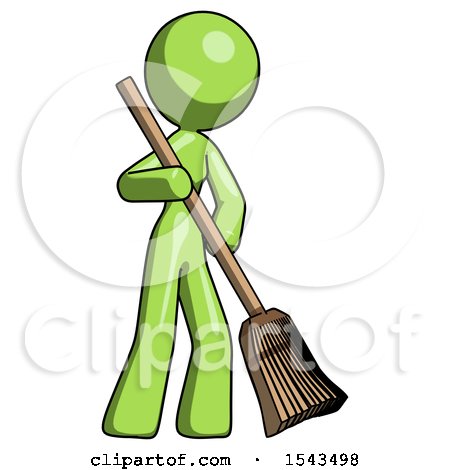 Green Design Mascot Woman Sweeping Area with Broom by Leo Blanchette