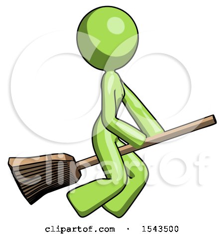 Green Design Mascot Woman Flying on Broom by Leo Blanchette