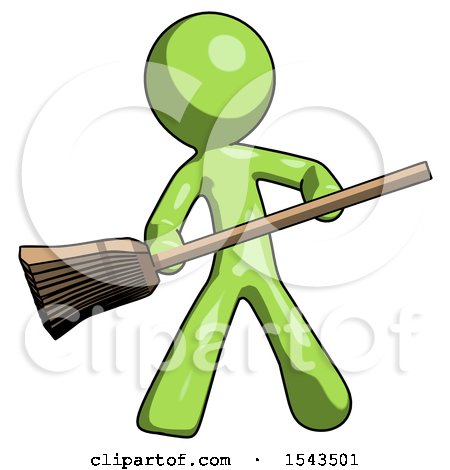 Green Design Mascot Man Broom Fighter Defense Pose by Leo Blanchette