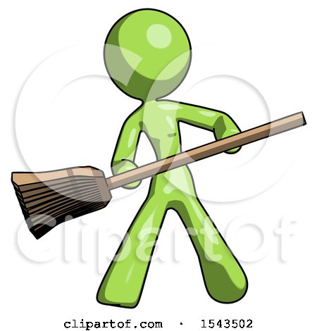 Green Design Mascot Woman Broom Fighter Defense Pose by Leo Blanchette