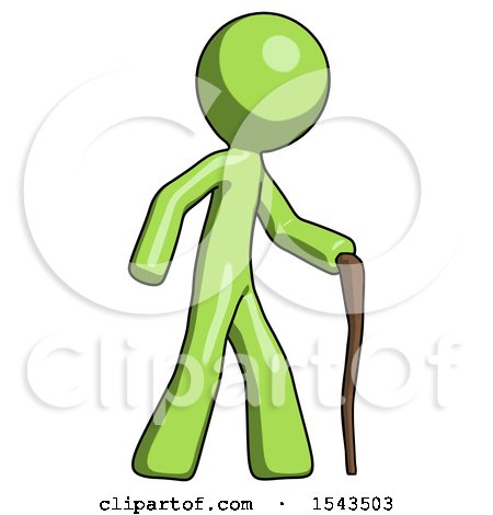 Green Design Mascot Man Walking with Hiking Stick by Leo Blanchette