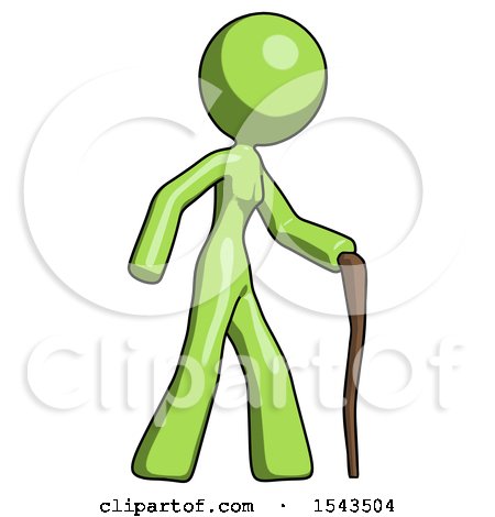 Green Design Mascot Woman Walking with Hiking Stick by Leo Blanchette