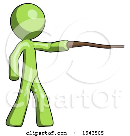 Green Design Mascot Man Pointing with Hiking Stick by Leo Blanchette