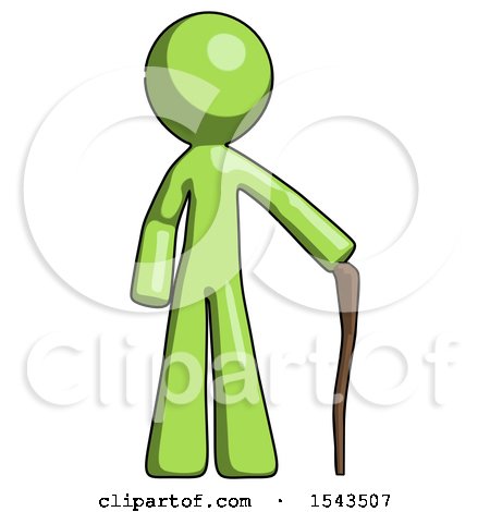 Green Design Mascot Man Standing with Hiking Stick by Leo Blanchette