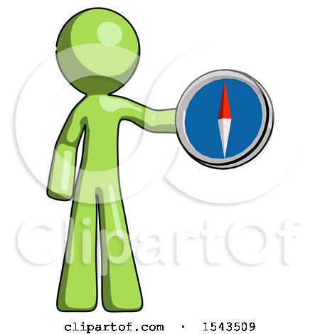 Green Design Mascot Man Holding a Large Compass by Leo Blanchette