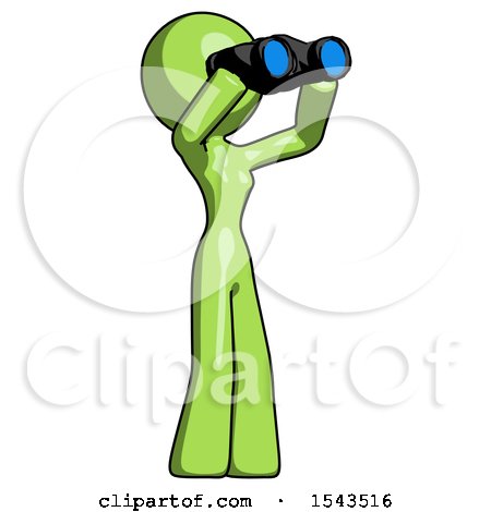 Green Design Mascot Woman Looking Through Binoculars to the Right by Leo Blanchette
