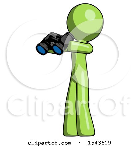 Green Design Mascot Man Holding Binoculars Ready to Look Left by Leo Blanchette