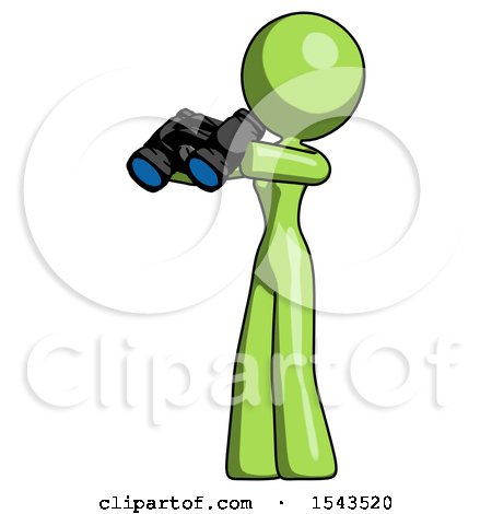 Green Design Mascot Woman Holding Binoculars Ready to Look Left by Leo Blanchette