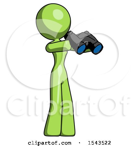 Green Design Mascot Woman Holding Binoculars Ready to Look Right by Leo Blanchette