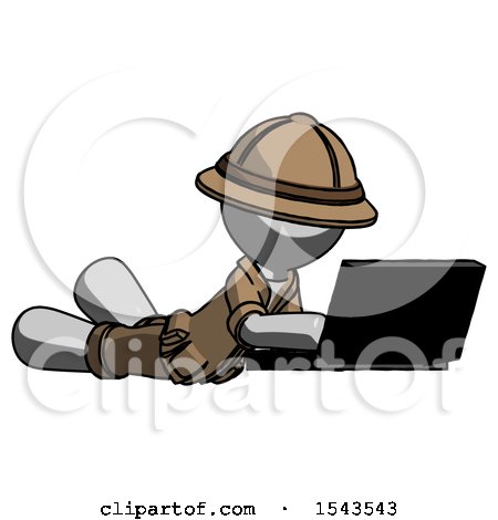 Gray Explorer Ranger Man Using Laptop Computer While Lying on Floor Side Angled View by Leo Blanchette