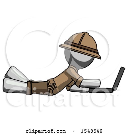 Gray Explorer Ranger Man Using Laptop Computer While Lying on Floor Side View by Leo Blanchette