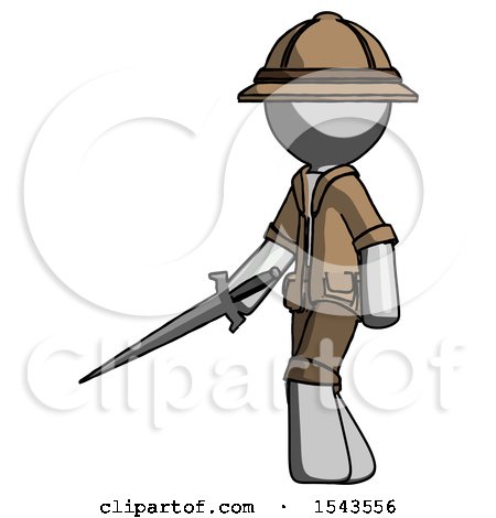 Gray Explorer Ranger Man with Sword Walking Confidently by Leo Blanchette