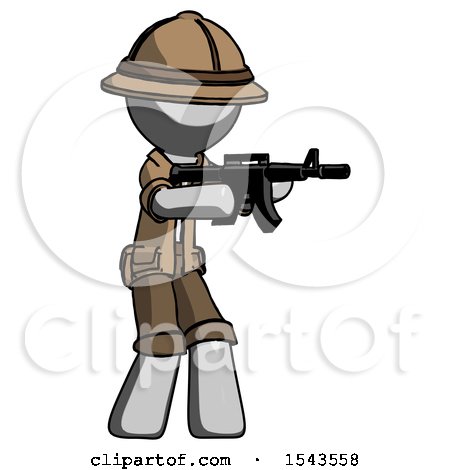 Gray Explorer Ranger Man Shooting Automatic Assault Weapon by Leo Blanchette